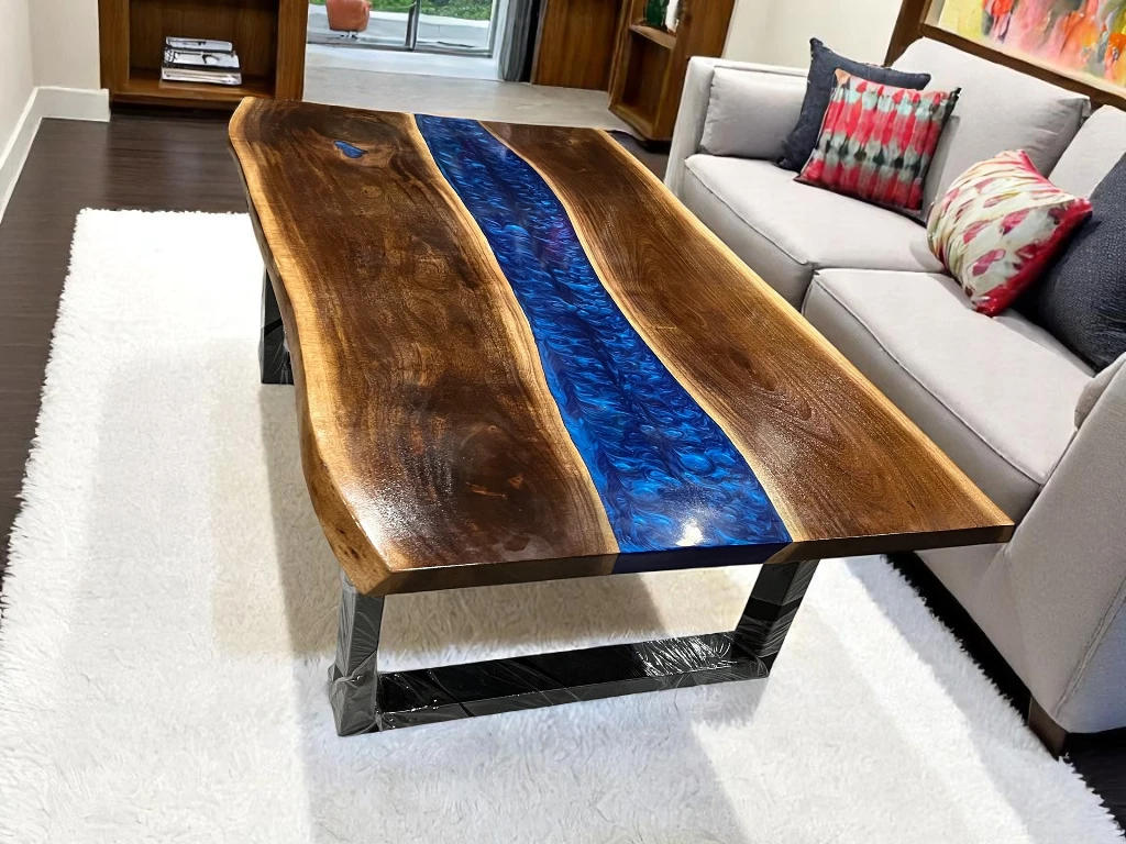 Live Edge Wood Epoxy Table Blue : Handcrafted and Personalized 